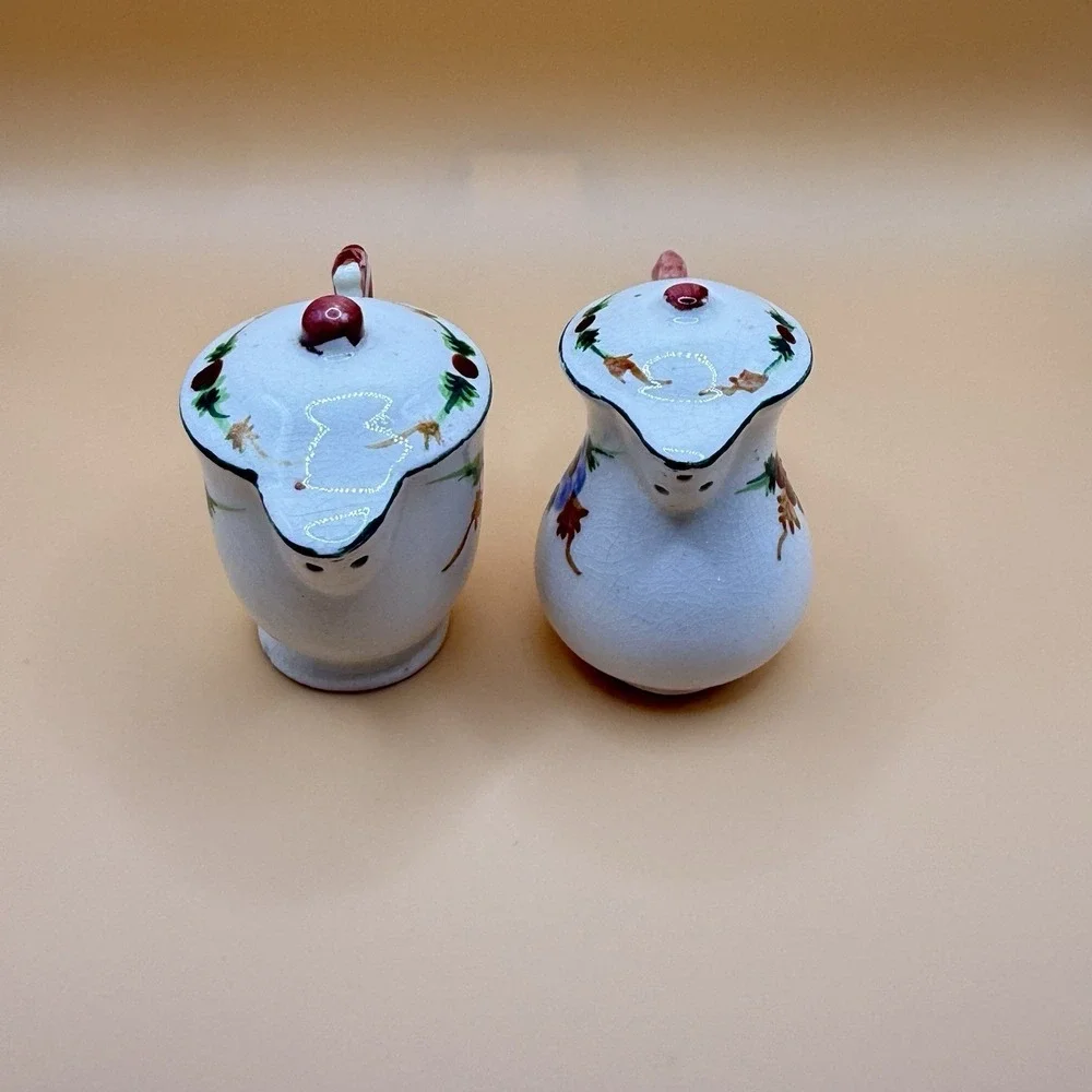 Vintage Porcelain Pitchers Shaped Salt Pepper Shakers Flowers Roses Made Japan